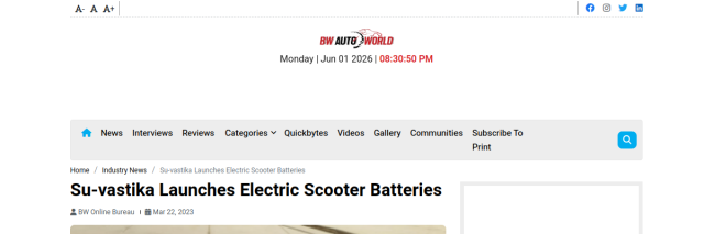 Su-vastika Launches Electric Scooter Batteries
