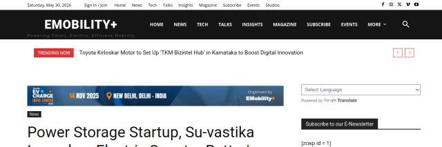 Power Storage Startup Su-vastika Launches Electric Scooter Batteries
