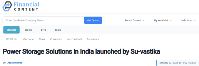 Power Storage Solutions in India Launched by Su-vastika