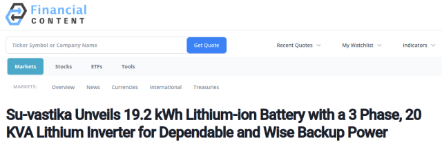 Su-vastika Unveils 19.2 kWh Lithium-ion Battery with 3-Phase 20 KVA Inverter