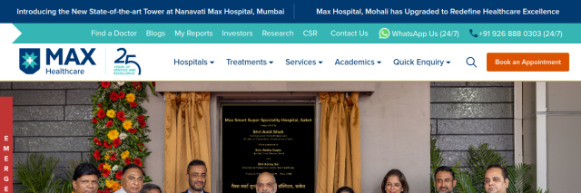Screenshot of maxhealthcare.com