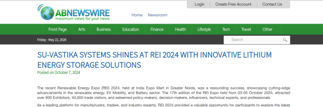 Su-vastika Systems Shines at REI 2024 with Innovative Lithium Energy Storage