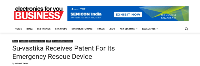 Govt Grants Patent to Su-vastika's Emergency Rescue Device