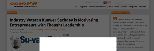 Industry Veteran Kunwer Sachdev Motivating Entrepreneurs with Thought Leadership
