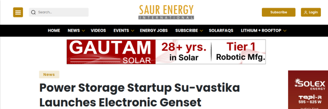 Power Storage Startup Su-vastika Launches Electronic Genset