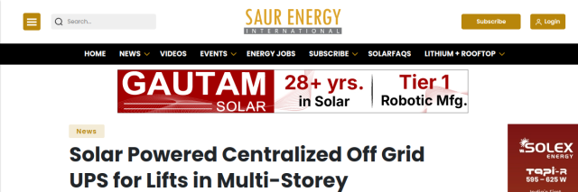 Solar Powered Centralized Off-Grid UPS for Lifts in Multi-Storey Buildings