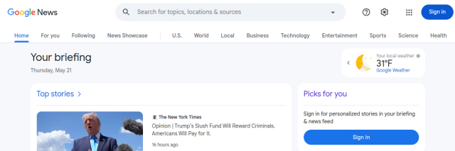 Aperçu de Google News