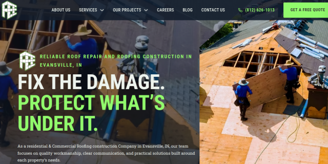 Fee Construction Provides Professional Residential Roofing Repair in Evansville IN. website screenshot