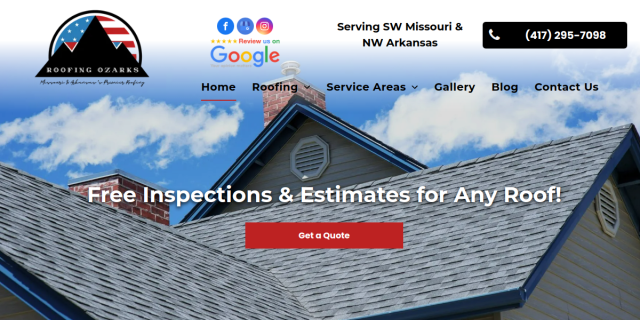 Roofing Service Contractor Ozark MO website screenshot