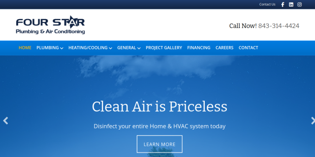 Four Star Plumbing and Air Conditioning website screenshot