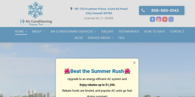 KK Air Conditioning website screenshot