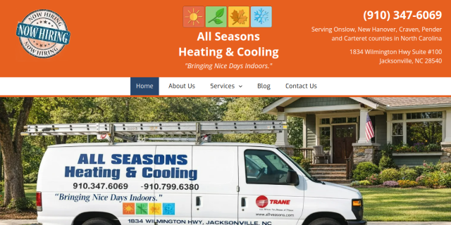 Air Conditioning Replacement Contractor Wilmington NC website screenshot
