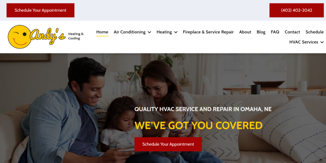 Visit Andy’s Heating & Cooling For Commercial Air Conditioning Contractor In Omaha NE. website screenshot