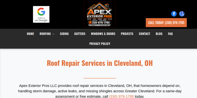 Roof Repair Services Cleveland OH website screenshot