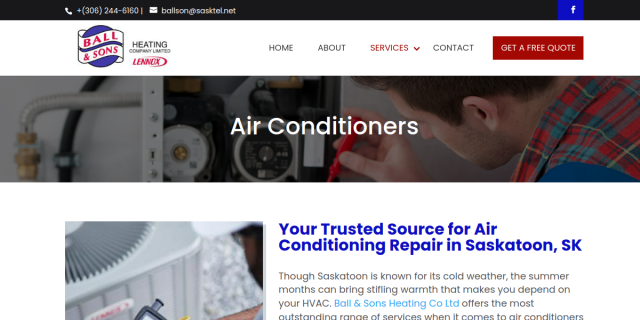Air Conditioners Saskatoon SK website screenshot