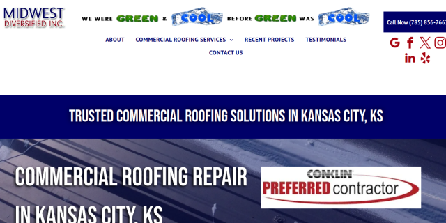 Midwest Diversified Inc Provides Professional Roof Leak Repair in Kansas City, KS website screenshot