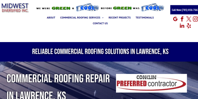 Midwest Diversified Inc is a Leading Roofing Contractor in Lawrence, KS website screenshot