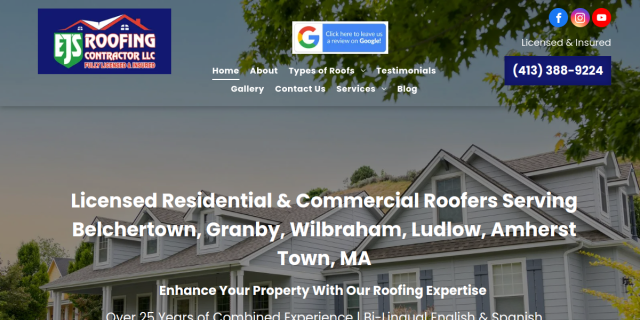 Roofing Company Wilbraham MA website screenshot