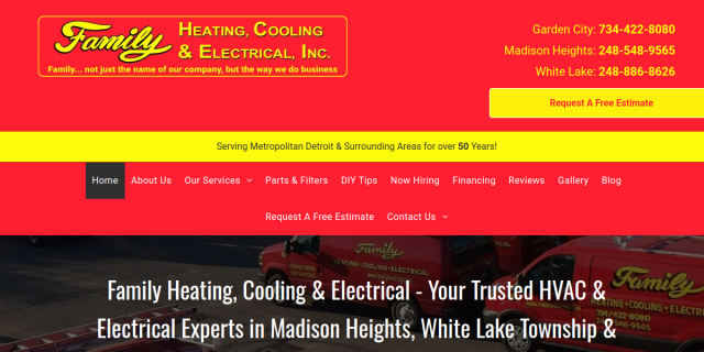 Family Heating, Cooling & Electrical website screenshot