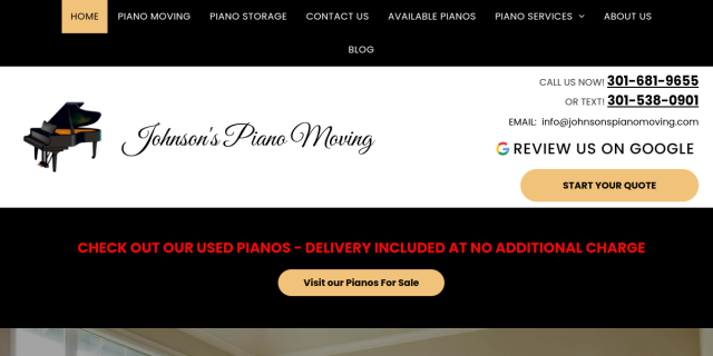 Johnson's Piano Moving website screenshot