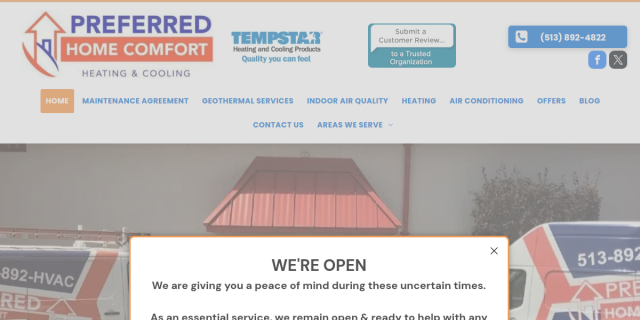Preferred Home Comfort Heating and Cooling website screenshot