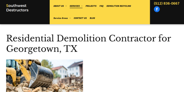 Residential Demolition Contractor Georgetown TX website screenshot