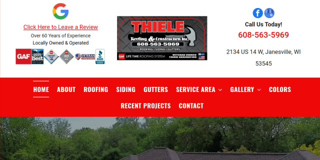 Shingle Roofing Contractor Milton WI website screenshot