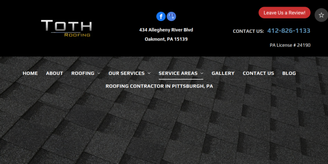 Roofing Services Pittsburgh PA website screenshot