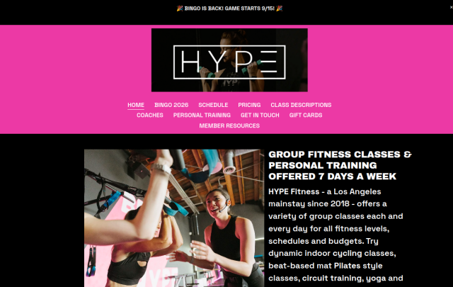 HYPE Fitness website preview