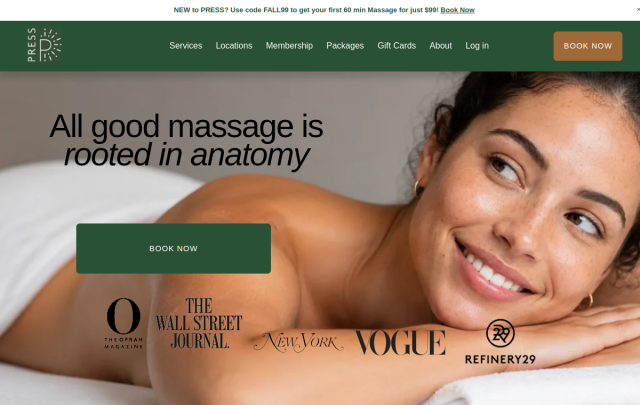 Press Modern Massage website preview