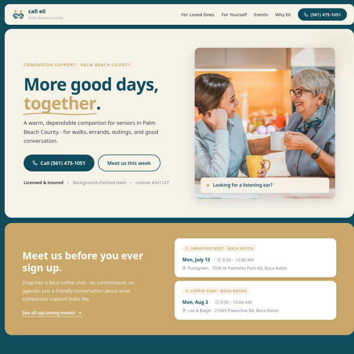 Call Eli Care website preview