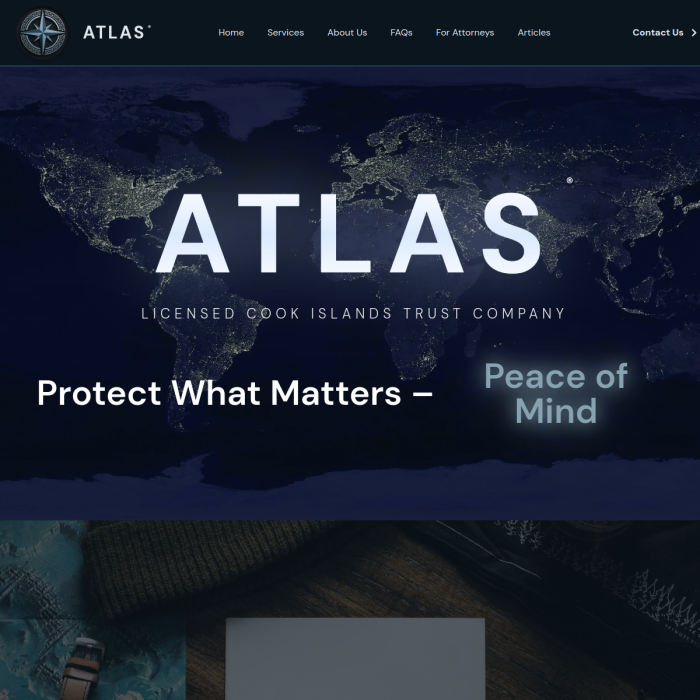 Atlas Trust Company licensed Cook Islands trust company website homepage built by Hunter Solutions Group