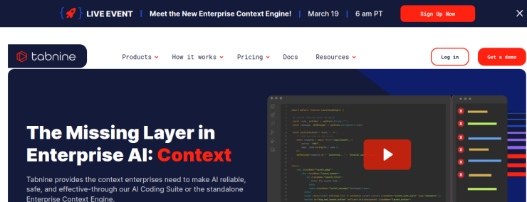 Tabnine website preview