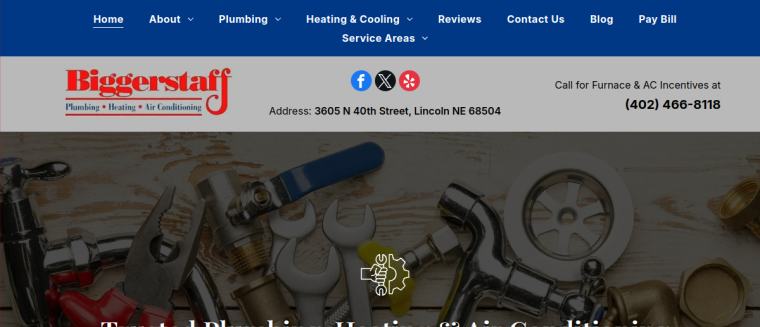 Screenshot of Biggerstaff Plumbing Heating & Air website