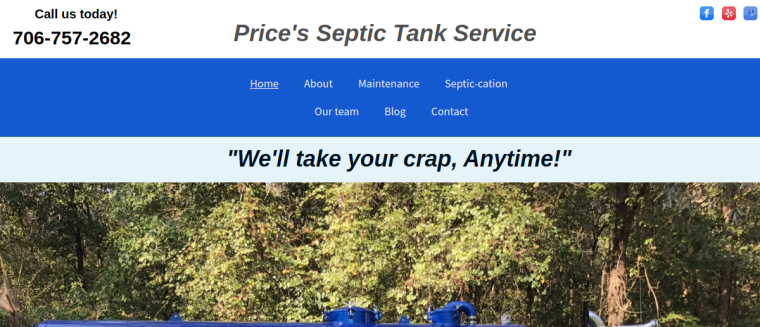 Screenshot of Price's Septic Tank Service website