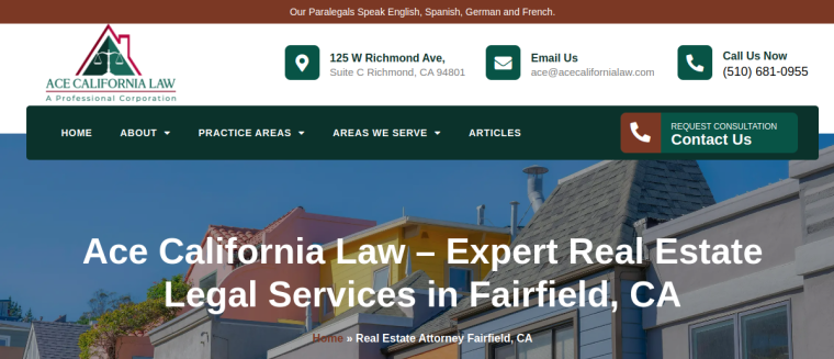 Screenshot of Ace California Law website