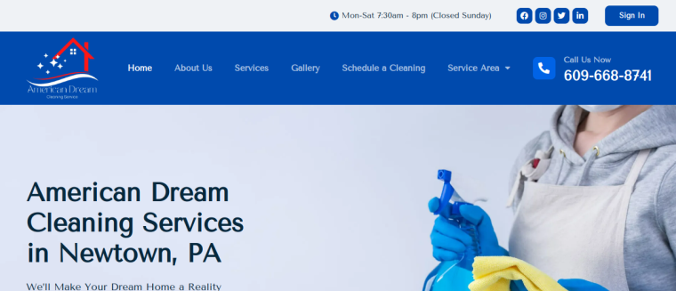 Screenshot of American Dream Cleaning Services website
