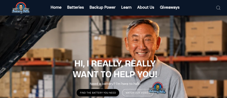 Screenshot of Battery Bill's website