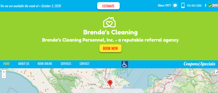 Screenshot of Brenda's Cleaning Personnel, Inc A Reputable Referral Agency website