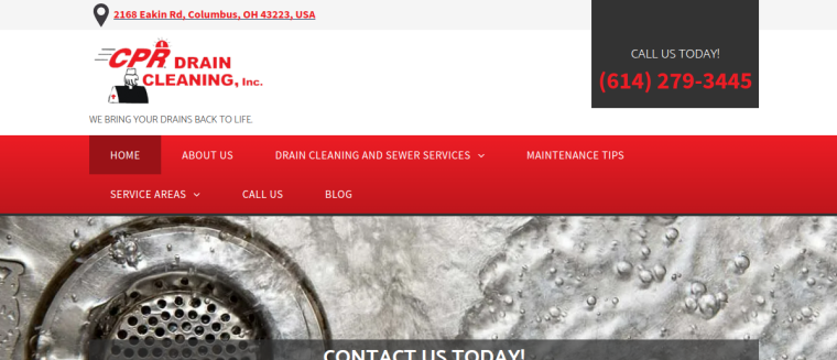 Screenshot of CPR Drain Cleaning website