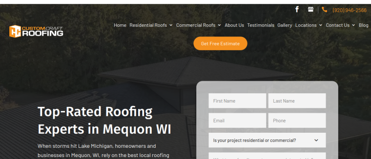 Screenshot of CustomCraft Roofing & Construction, LLC website