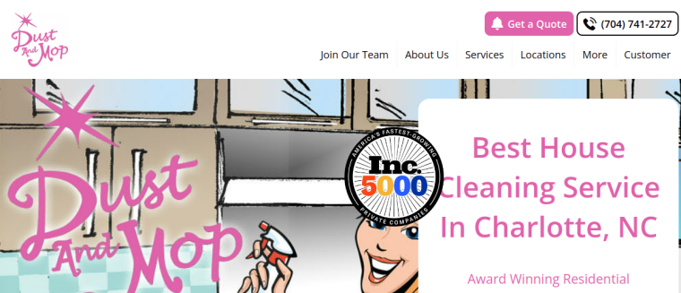 Screenshot of Dust and Mop House Cleaning of Charlotte website