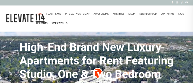 Screenshot of Elevate 114 Apartments website