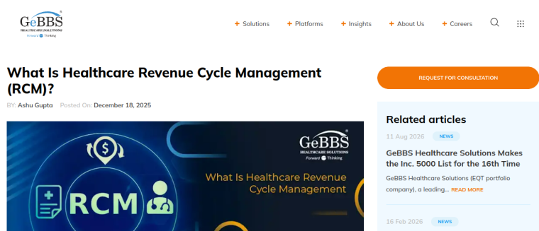 Screenshot of GeBBS Healthcare Solutions, Inc website