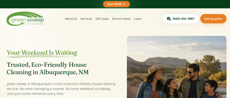 Screenshot of green sweep website