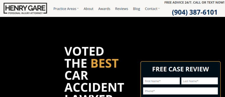 Screenshot of Henry Gare Personal Injury Attorney website
