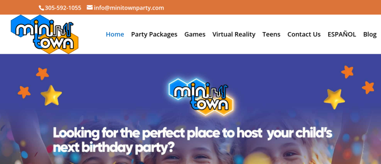 Screenshot of MiniTown Party -Indoor party rental website