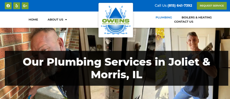 Screenshot of Owens Family Plumbing, Boilers & Heating website