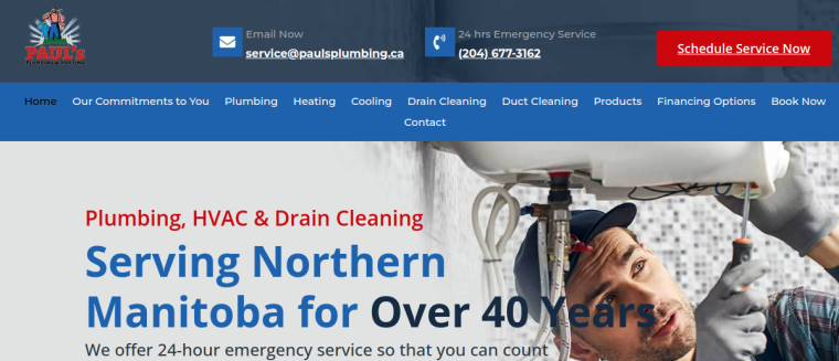 Screenshot of Paul's Plumbing & Heating Ltd website