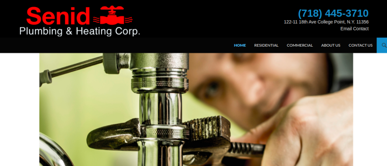 Screenshot of Senid Plumbing and Heating Corp website